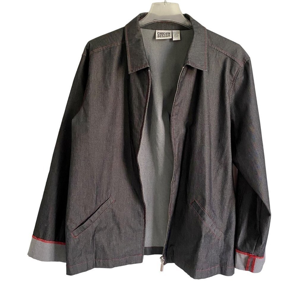 Chico's Design Full Zip Gray Jacket Women's Size 3 US Size XL 16